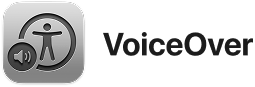 VoiceOver logo with accessibility icon and speaker symbol
