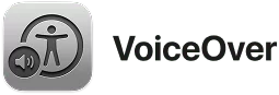 VoiceOver logo with accessibility icon and speaker symbol