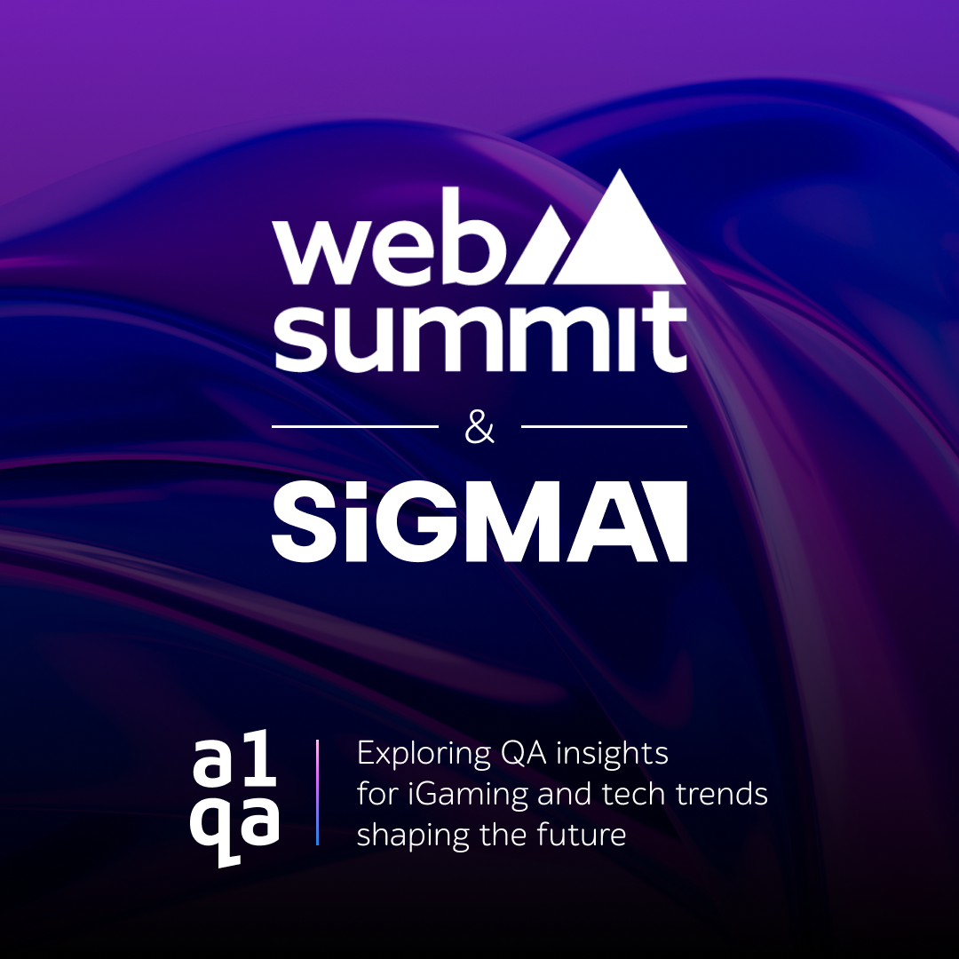 web summit & SiGMA event graphic with a1qa branding and QA insights tagline