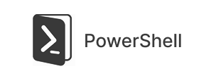 PowerShell logo with terminal icon and the text PowerShell