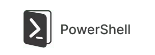 PowerShell logo with terminal icon and the text PowerShell