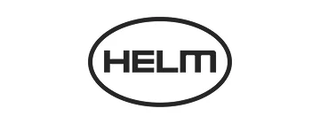 HELM logo in bold lettering inside a black oval outline
